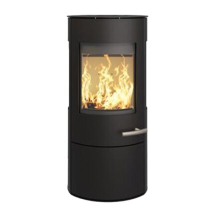 Haas+Sohn VITUS.l Stahl Kaminofen 3-Sichtscheiben mit Kochplatte mit Holzfach und Türe tief-schwarz