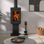 Hergom Glow Kaminofen Gusseisen Schwarz mit Standfuß