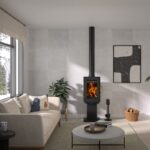 Hergom Glow Kaminofen Gusseisen Schwarz mit Standfuß – Bild 6