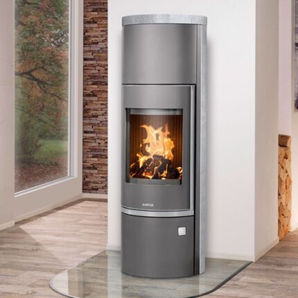 Justus Faro W+ 2.0 Kaminofen Stahl Gussgrau mit Speckstein-Verkleidung