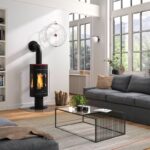 Justus Meva Kaminofen Stahl Schwarz / Topplatte Keramik Bordeauxrot – Bild 5