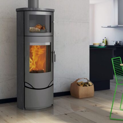 Lotus Prio 7M Kaminofen Grau/ Indian Night, Rauchabgang oben