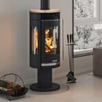 Oranier Rota Twist Kaminofen Stahl Schwarz / Topplatte Sandstein