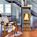 Wamsler Orpheus Kaminofen mit Warmhaltefach Stahl Grau / Sandstein 8 kW