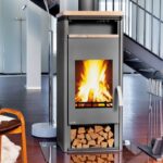Wamsler Orpheus Kaminofen mit Warmhaltefach Stahl Grau / Sandstein 8 kW