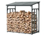 holz4home Kaminholzregal Metall für Außen Anthrazit Pulverbeschichtet Inklusive Ofenhandschuh M