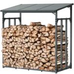 holz4home Kaminholzregal Metall für Außen Anthrazit Pulverbeschichtet Inklusive Ofenhandschuh M