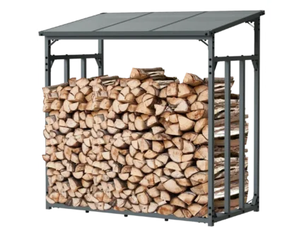 holz4home Kaminholzregal Metall für Außen Anthrazit Pulverbeschichtet Inklusive Ofenhandschuh M